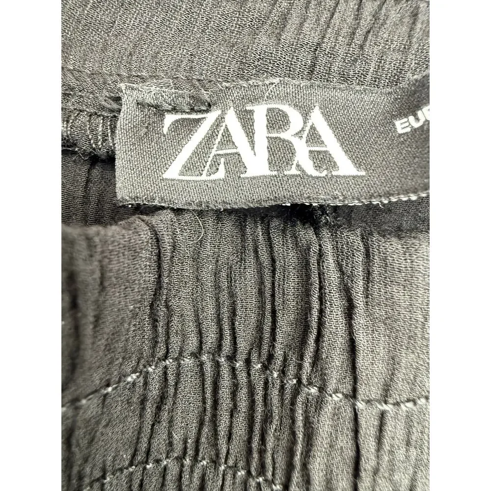 Zara Black Cotton Crinkle Gauze Shorts Smocked Waist Pull On Boho Flowy Sz XS 4